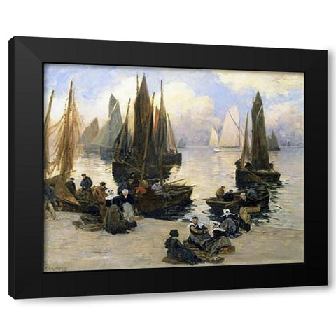 Port Breton Black Modern Wood Framed Art Print with Double Matting by Legout-Gerard, Fernand