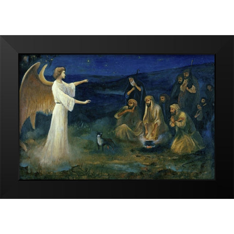 Angel Announcing the Birth of Christ to Shepherds Black Modern Wood Framed Art Print by Leinweber, Robert