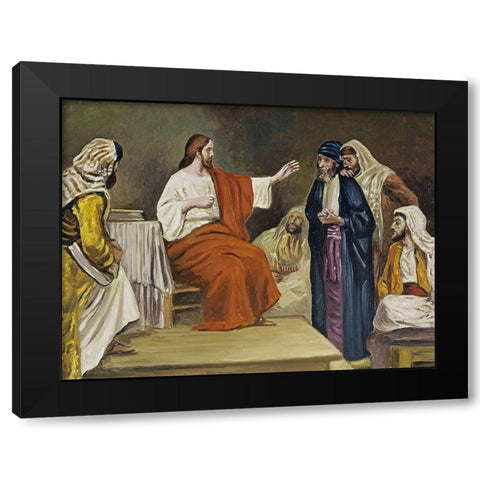 Jesus in the Synagogue Black Modern Wood Framed Art Print by Leinweber, Robert
