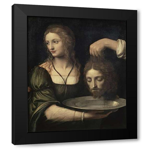 Salome Receiving the Head of John the Baptist Black Modern Wood Framed Art Print with Double Matting by Luini, Bernardino