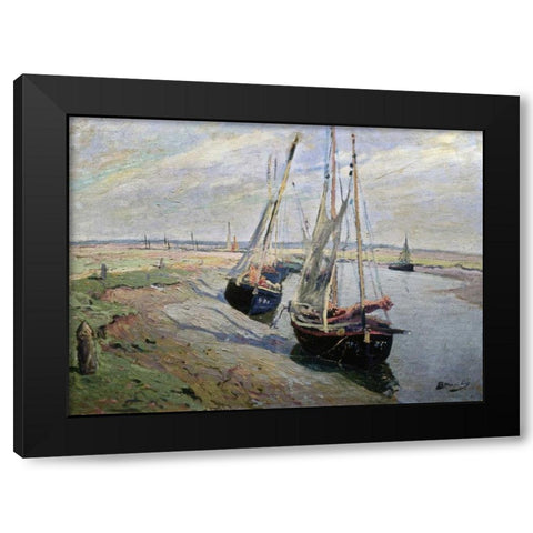 Barques de Peche Black Modern Wood Framed Art Print with Double Matting by Madeline, Paul