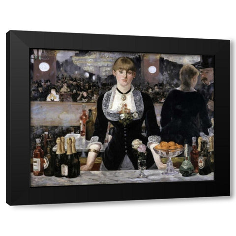 Bar at the Folies-Bergeres Black Modern Wood Framed Art Print with Double Matting by Manet, Edouard