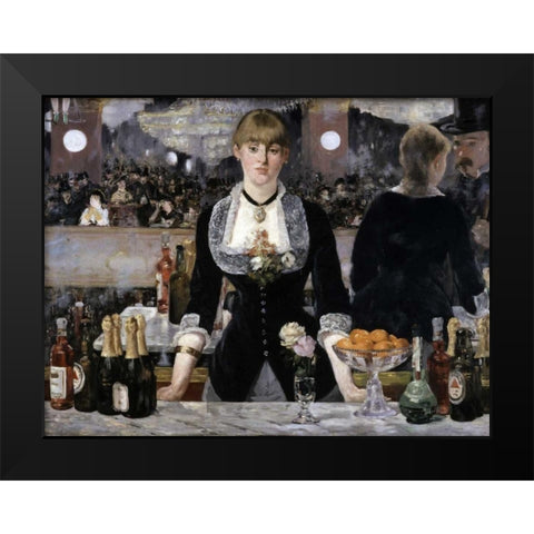 Bar at the Folies-Bergeres Black Modern Wood Framed Art Print by Manet, Edouard