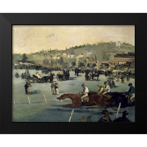 Horse Track Black Modern Wood Framed Art Print by Manet, Edouard