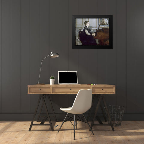 Madame Manet au Piano Black Modern Wood Framed Art Print by Manet, Edouard