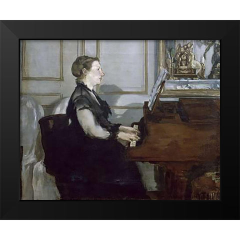 Madame Manet au Piano Black Modern Wood Framed Art Print by Manet, Edouard