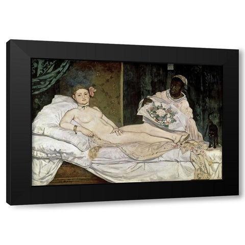 Olympia Black Modern Wood Framed Art Print with Double Matting by Manet, Edouard