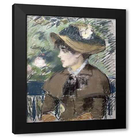 On the Bank Black Modern Wood Framed Art Print with Double Matting by Manet, Edouard
