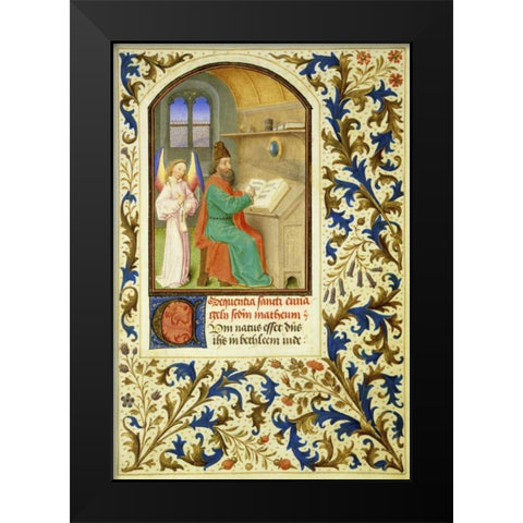 St. Matthew : Book of Hours - Detail Black Modern Wood Framed Art Print by Marmion, Simon
