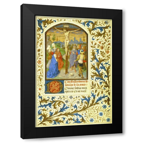 The Crucifixion : Book of Hours - Detail Black Modern Wood Framed Art Print with Double Matting by Marmion, Simon