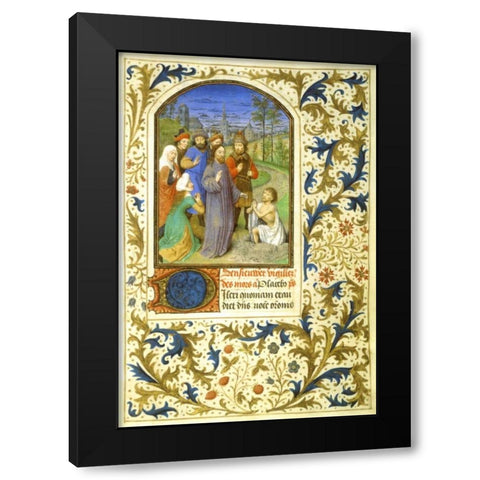 The Raising of Lazarus : Book of Hours - Detail Black Modern Wood Framed Art Print with Double Matting by Marmion, Simon