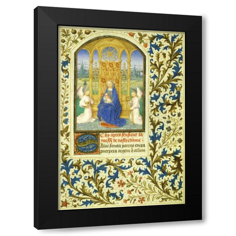 Virgin Enthroned between Angels: Book of Hours - Detail Black Modern Wood Framed Art Print by Marmion, Simon