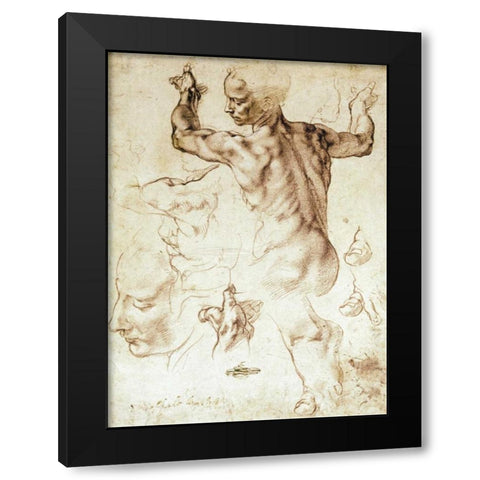 Anatomy Sketches - Libyan Sibyl Black Modern Wood Framed Art Print by Michelangelo