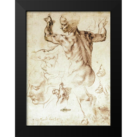 Anatomy Sketches - Libyan Sibyl Black Modern Wood Framed Art Print by Michelangelo