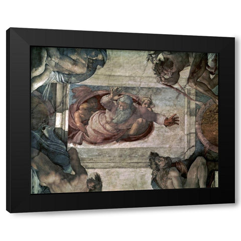 God Separating the Waters Black Modern Wood Framed Art Print by Michelangelo