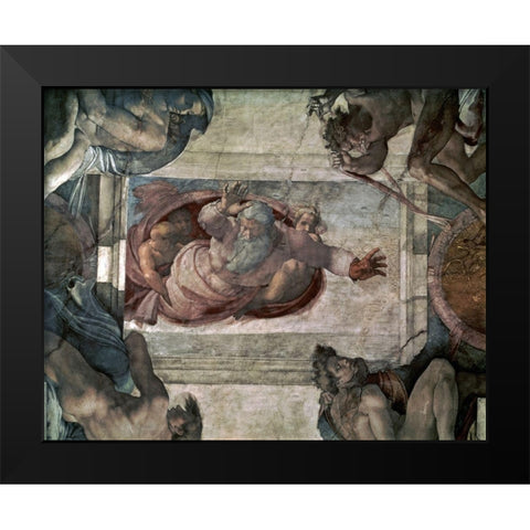 God Separating the Waters Black Modern Wood Framed Art Print by Michelangelo