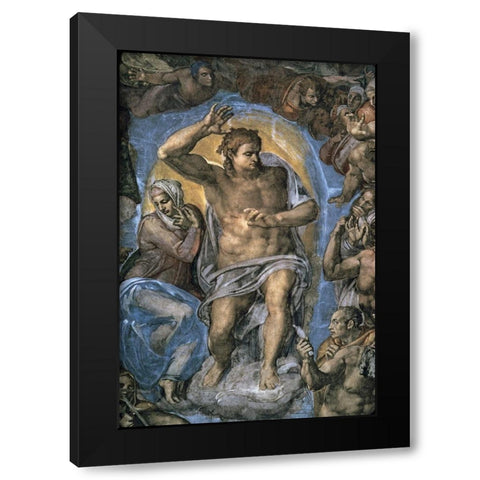 The Virgin Trying to Intercede with Christ Black Modern Wood Framed Art Print by Michelangelo