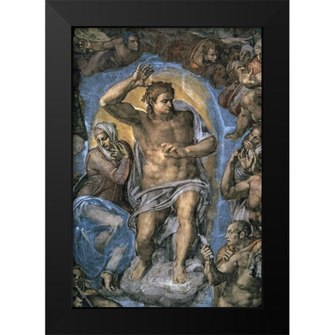 The Virgin Trying to Intercede with Christ Black Modern Wood Framed Art Print by Michelangelo