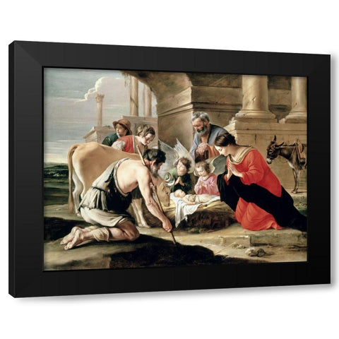 Adoration of the Shepherds Black Modern Wood Framed Art Print with Double Matting by Nain, Louis Le