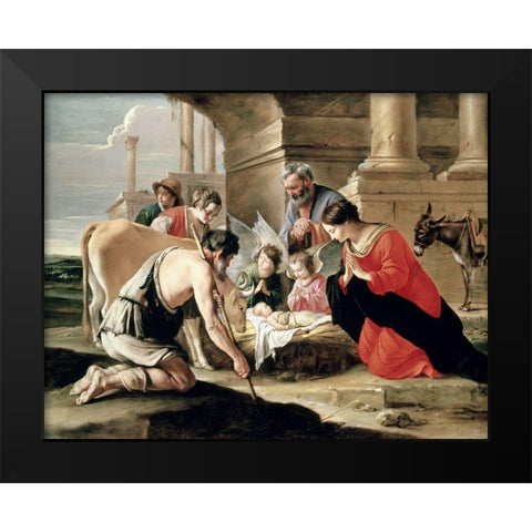 Adoration of the Shepherds Black Modern Wood Framed Art Print by Nain, Louis Le