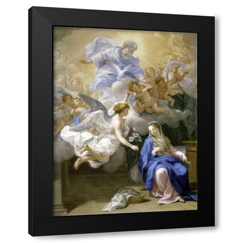 The Annunciation Black Modern Wood Framed Art Print with Double Matting by Odazzi, Giovanni