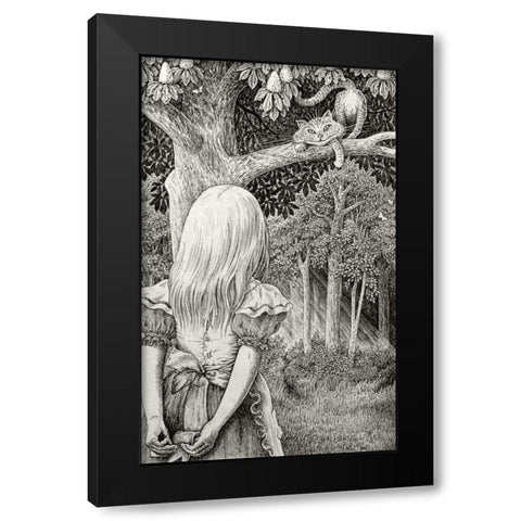 Alice with Cheshire Cat Black Modern Wood Framed Art Print by Partridge, Brian