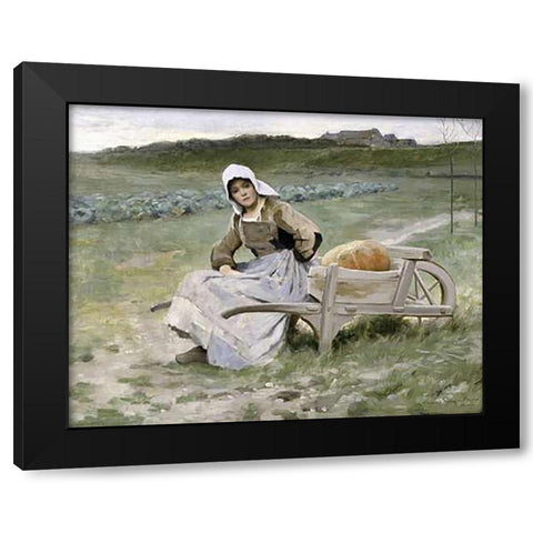 Brittany Farm Girl Black Modern Wood Framed Art Print by Pearce, Charles Sprague