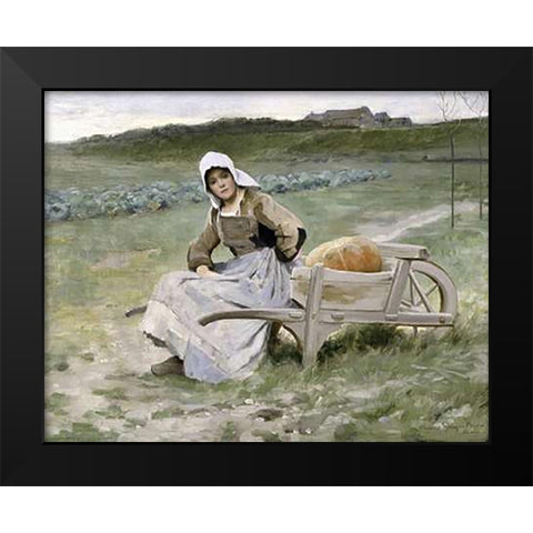 Brittany Farm Girl Black Modern Wood Framed Art Print by Pearce, Charles Sprague
