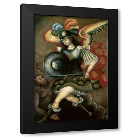 The Archangel Saint Michael Black Modern Wood Framed Art Print with Double Matting by Peruvian School