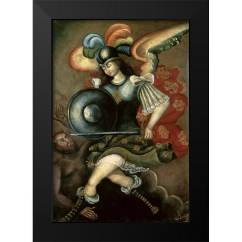 The Archangel Saint Michael Black Modern Wood Framed Art Print by Peruvian School
