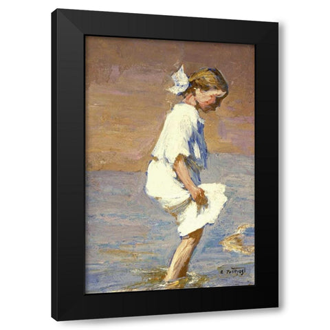 Wading at the Shore Black Modern Wood Framed Art Print by Potthast, Edward Henry