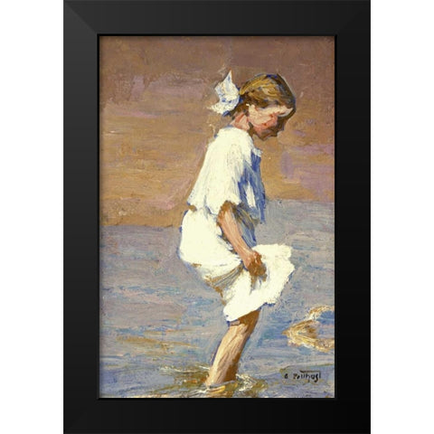 Wading at the Shore Black Modern Wood Framed Art Print by Potthast, Edward Henry