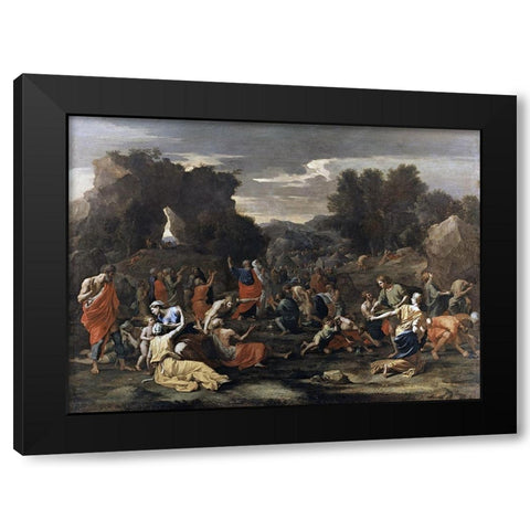 Manna from Heaven Black Modern Wood Framed Art Print by Poussin, Nicolas