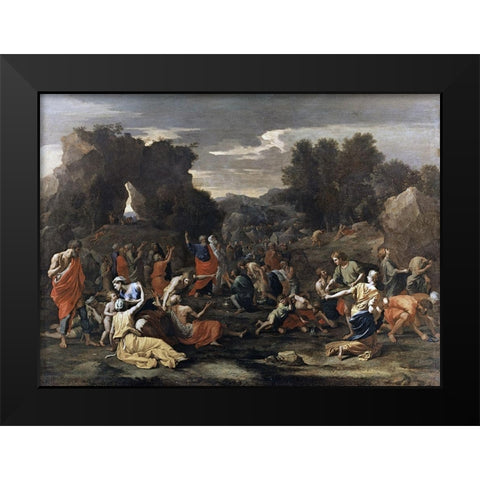 Manna from Heaven Black Modern Wood Framed Art Print by Poussin, Nicolas