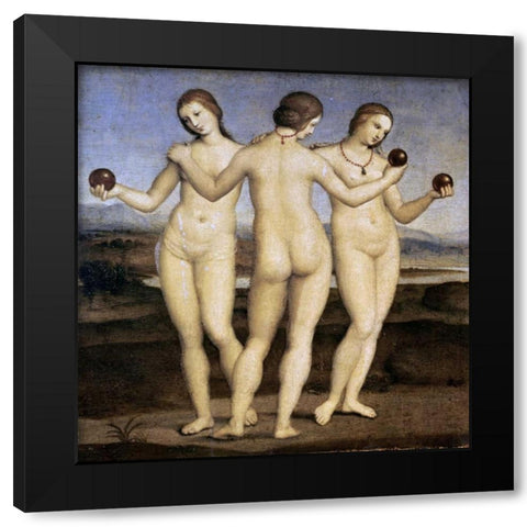 The Three Graces Black Modern Wood Framed Art Print with Double Matting by Raphael