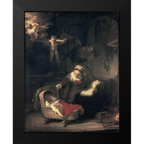 The Holy Family Black Modern Wood Framed Art Print by Rembrandt Van Rijn,