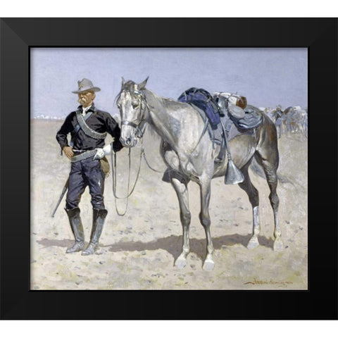 Trooper of the Plains Black Modern Wood Framed Art Print by Remington, Frederic