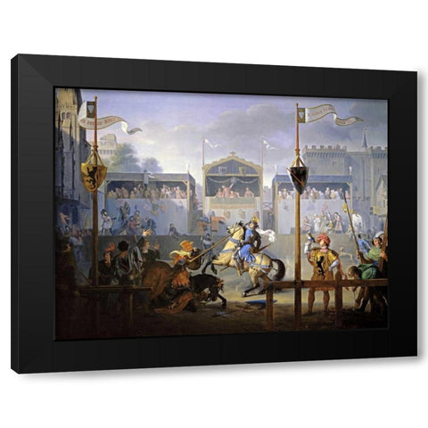 A Fourteenth Century Tournament Black Modern Wood Framed Art Print by Revoil, Pierre Henri