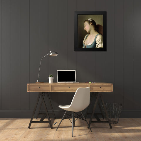 A Young Girl Asleep in a Chair Black Modern Wood Framed Art Print by Rotari, Pietro Antonio