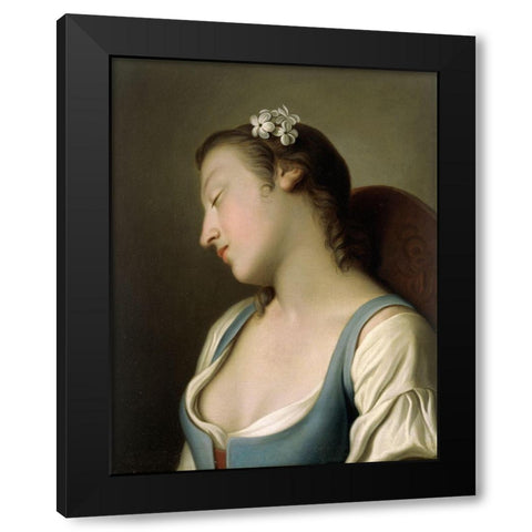 A Young Girl Asleep in a Chair Black Modern Wood Framed Art Print with Double Matting by Rotari, Pietro Antonio