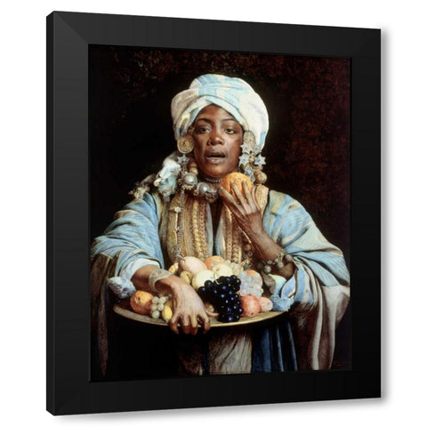 A North African Fruit Vendor Black Modern Wood Framed Art Print with Double Matting by Signorini, Giuseppe