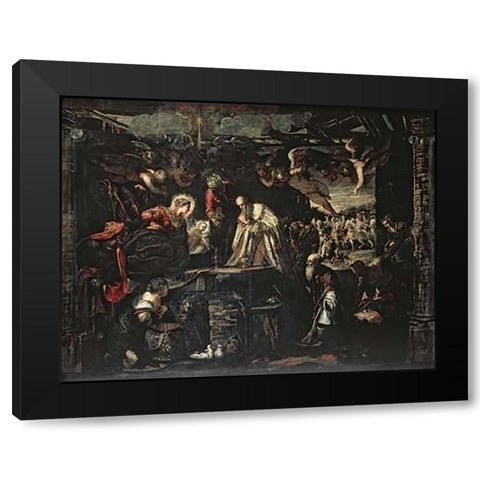 Adoration of the Magi Black Modern Wood Framed Art Print with Double Matting by Tintoretto, Jacopo