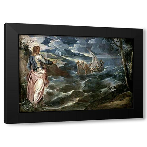 Museumist at the Sea of Galilee Black Modern Wood Framed Art Print by Tintoretto, Jacopo
