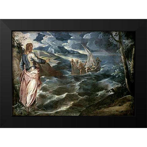 Museumist at the Sea of Galilee Black Modern Wood Framed Art Print by Tintoretto, Jacopo