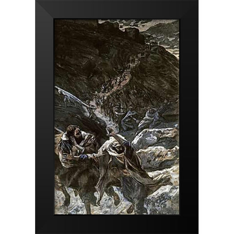 And They All Forsook Him and Fled Black Modern Wood Framed Art Print by Tissot, James
