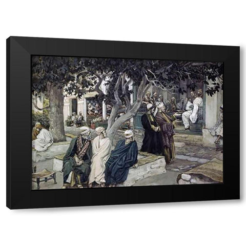 Jesus has Supper with Matthew Black Modern Wood Framed Art Print with Double Matting by Tissot, James