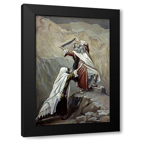 Moses Destroys the Tablets of the Ten Commandments Black Modern Wood Framed Art Print with Double Matting by Tissot, James