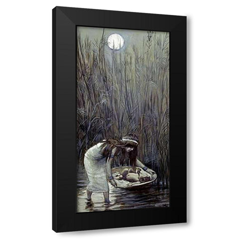 Moses Laid Amid the Flags Black Modern Wood Framed Art Print with Double Matting by Tissot, James