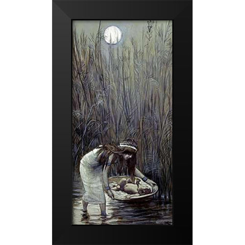 Moses Laid Amid the Flags Black Modern Wood Framed Art Print by Tissot, James