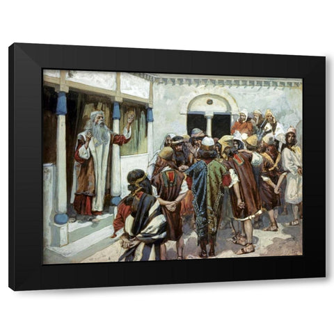 Moses Speaks to the People Black Modern Wood Framed Art Print with Double Matting by Tissot, James Jacques
